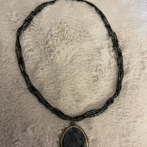 Silpada black micro bead five  strand necklace with pendant